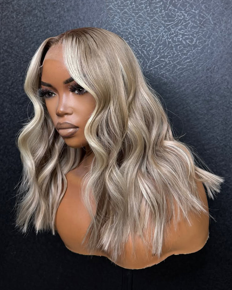 Lucie | Ash Blonde Highlight Human Hair Glueless Wig