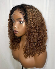 Kysha | Chocolate Brown Kinky Curly Hybrid Hairline Realistic Natural Wig