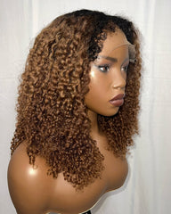 Kysha | Chocolate Brown Kinky Curly Hybrid Hairline Realistic Natural Wig