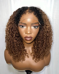 Kysha | Chocolate Brown Kinky Curly Hybrid Hairline Realistic Natural Wig
