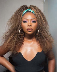 Cassie | Peruca com faixa de cabelo 100% humano cacheado com mechas