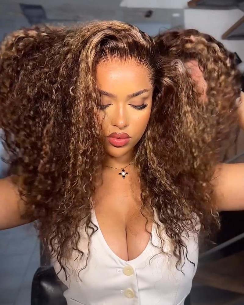 Charlotte | Peruca de renda cacheada com mechas loiras e mel