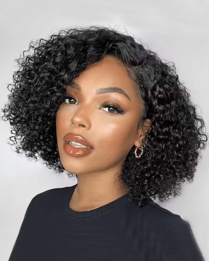 Harriet | Perruque de cheveux humains bouclés en forme de C avec raie sur le côté
