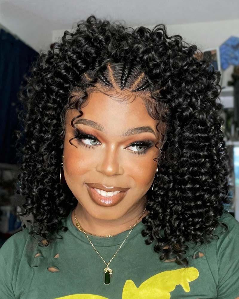 Delilah | Human Hair 13x4 Lace Frontal Curly Pre Braided Wig