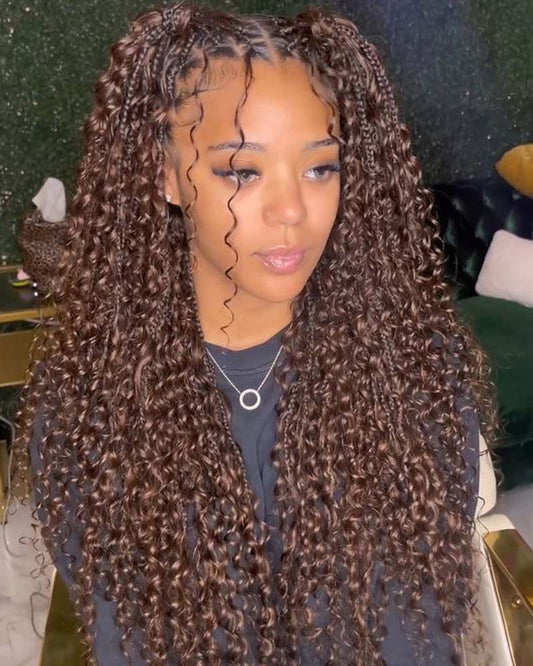Tranças Boho Castanhas Profundas e Onduladas, Pacote Sem Trama, Cabelo Humano Trançado