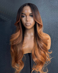 Claudia | Dark Roots Copper Human Hair HD Lace Glueless Wig