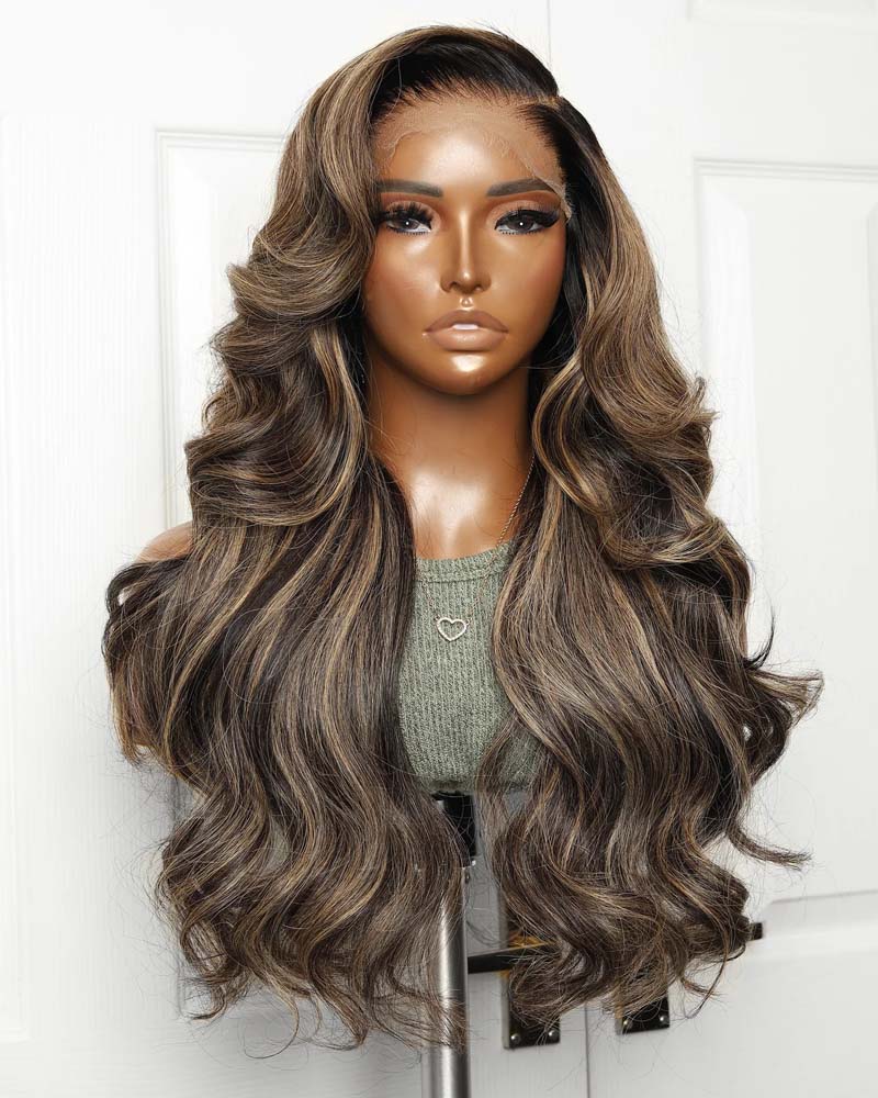 Paris | Perruque sans colle en cheveux humains avec reflets miel et dentelle HD HD