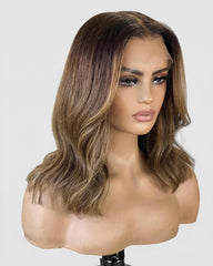 Kimora | Dark Roots Brown Highlight Short Bob Lace Wig