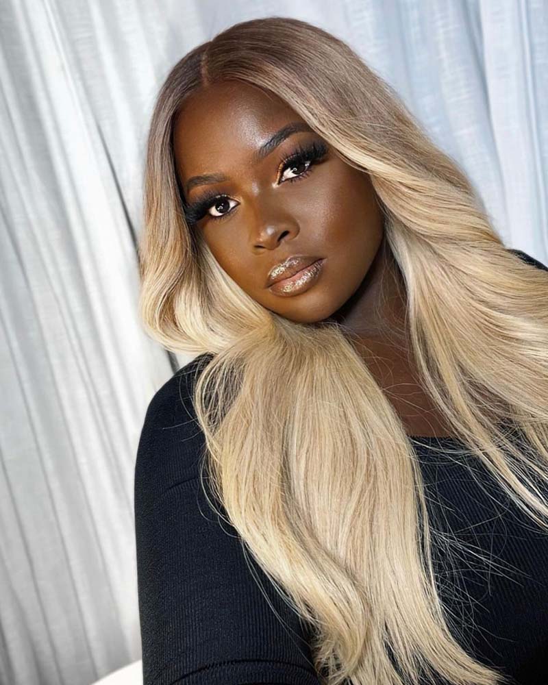 Kylie | Vanilla Blonde with Dark Roots Human Hair HD Lace Glueless Wig