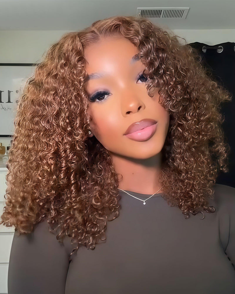 Demi | Perruque sans colle en cheveux humains bouclés brun chocolat