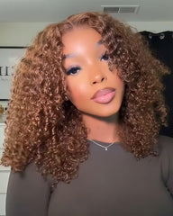 Demi | Perruque sans colle en cheveux humains bouclés brun chocolat