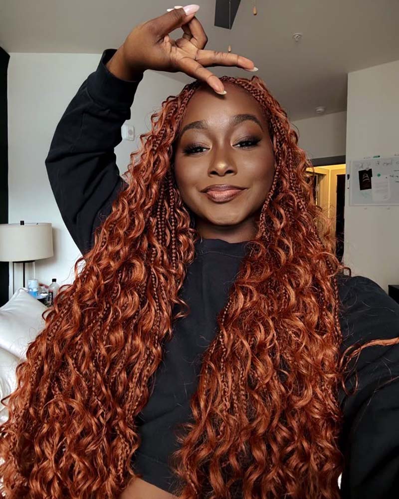 THICK BUNDLES Human Hair Deep Wave Ginger Copper Boho Braids Weftless Bundle Human Braiding Hair