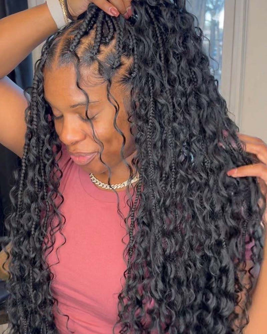 Tresses Boho Deep Wave sans trame, cheveux humains tressés