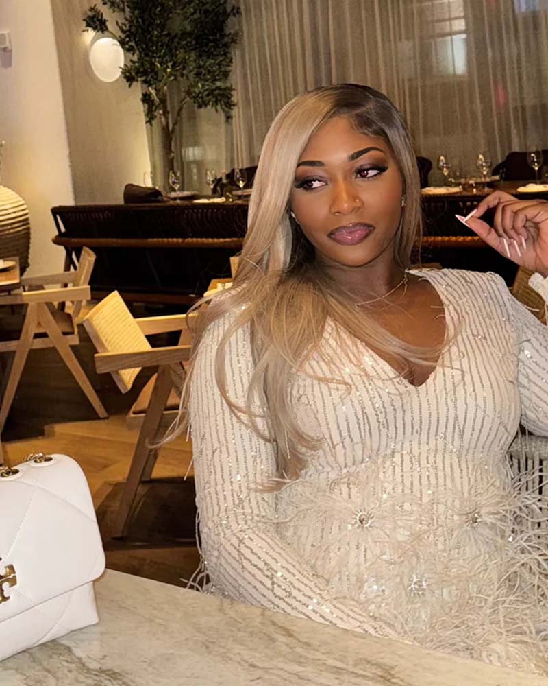 Mia | Perruque en cheveux humains lisses blond cendré foncé avec dentelle HD sans colle