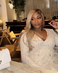 Mia | Perruque en cheveux humains lisses blond cendré foncé avec dentelle HD sans colle