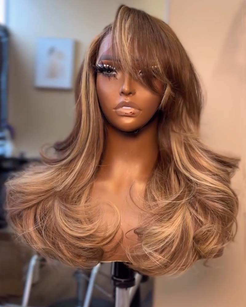 Gaby | Highlight Layers with Side Bangs Human Hair HD Lace Glueless Wig