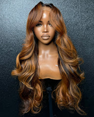 Gemma | Dark Brown with Ginger Highlight Human Hair Glueless Wig