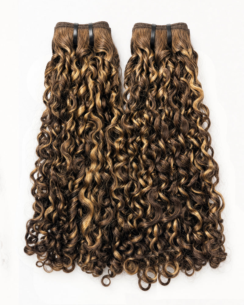 Honey Blonde Highlight Burmese Curly SDD Bundle Human Hair Extensions