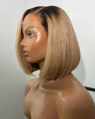 Jade | Dark Roots Honey Blonde Straight Bob Glueless Wig