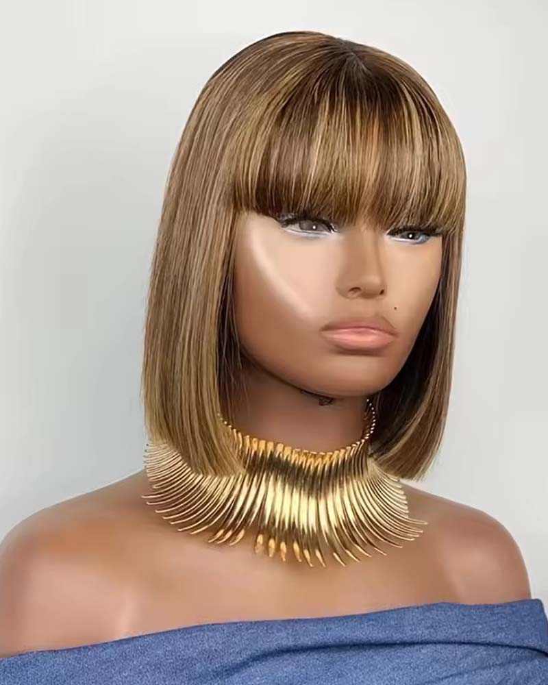 Janelle | Perruque Bob en cheveux humains lisses avec frange