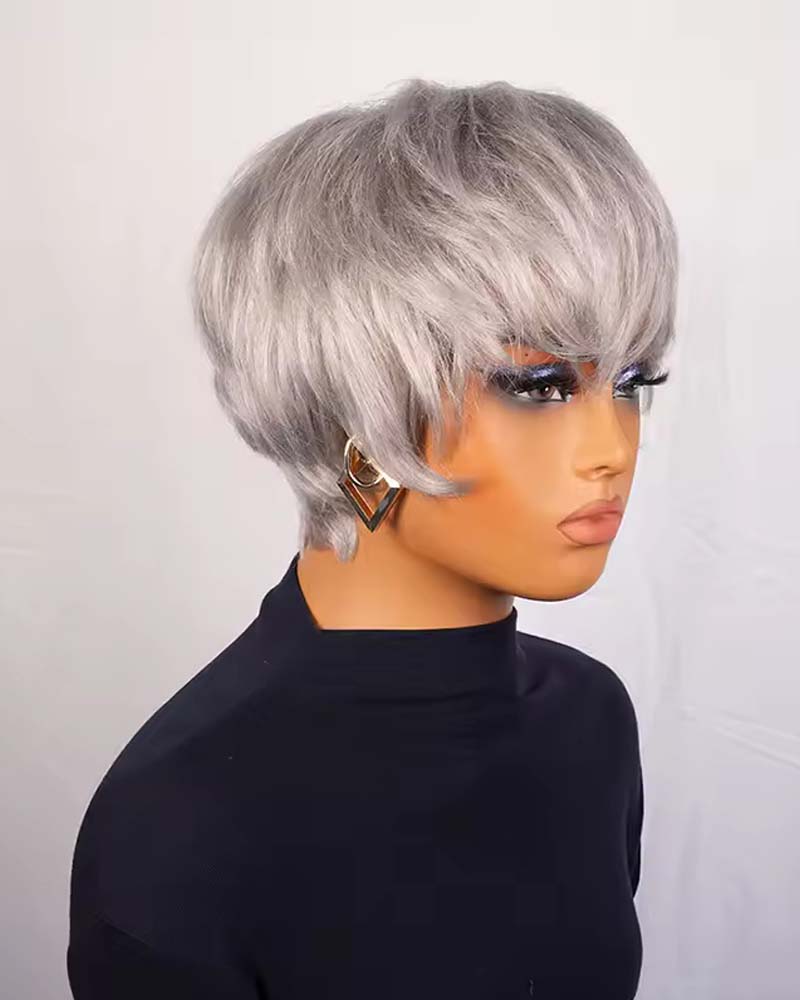 Leila | Perruque Pixie en cheveux humains lisses (sans dentelle, entièrement fabriquée à la machine)