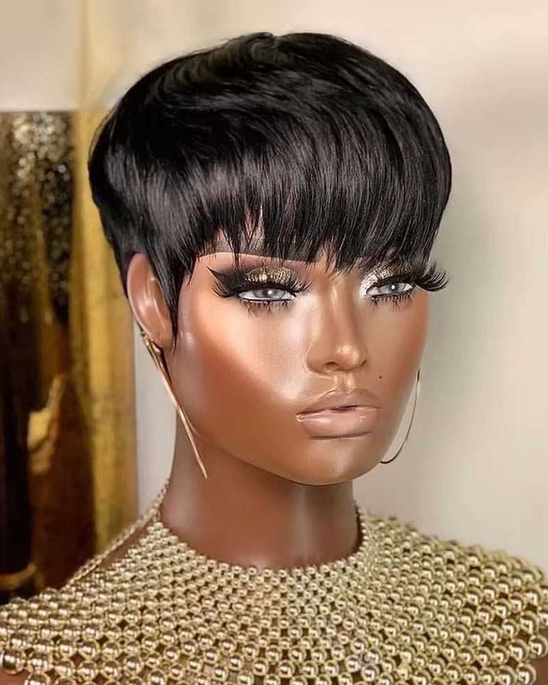 Leila | Perruque Pixie en cheveux humains lisses (sans dentelle, entièrement fabriquée à la machine)