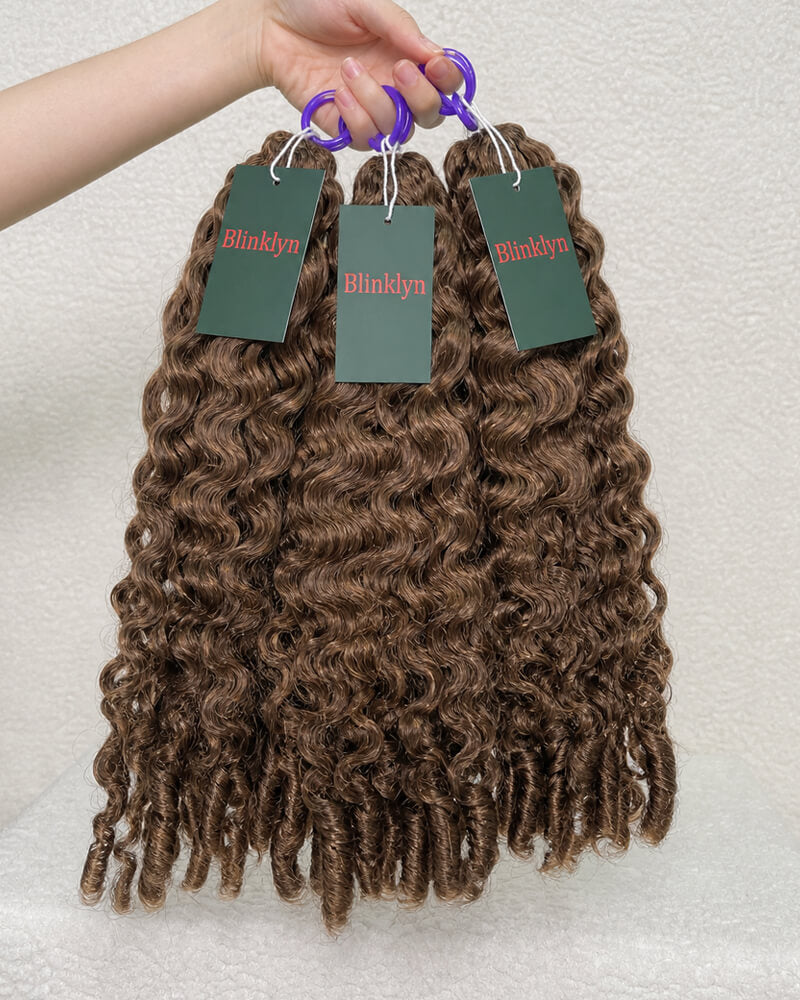Caramel Burmese Curly Human Hair Miracle Knots Feather Crochet Hair