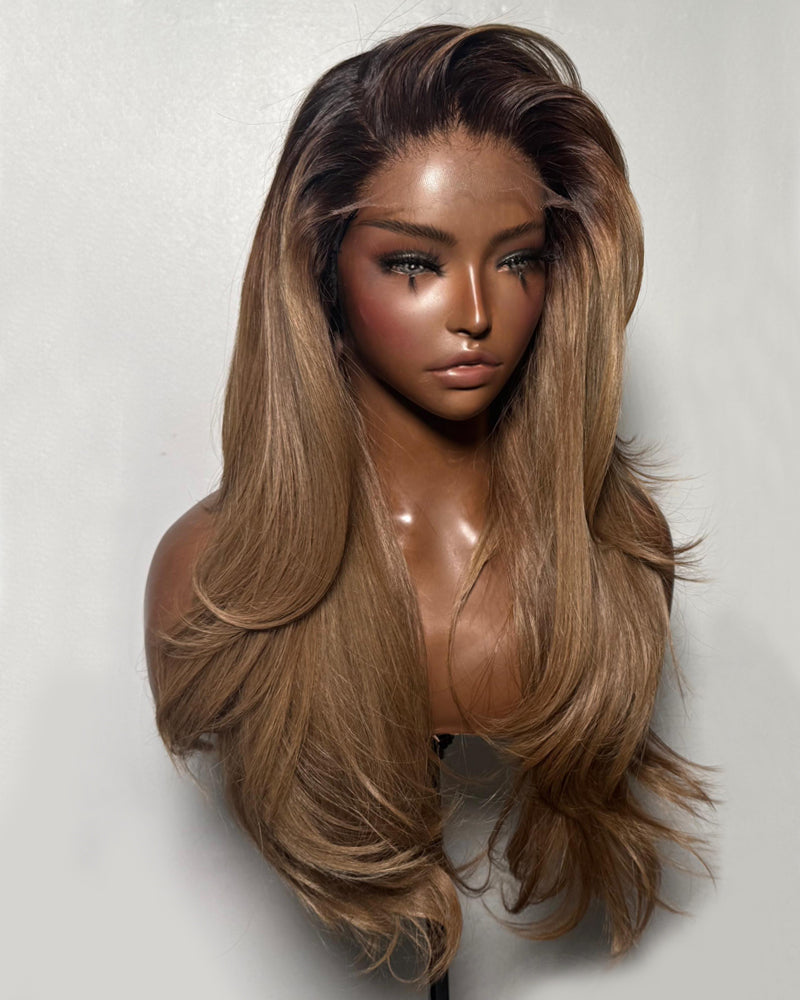 QueenB | Dark roots Honey Honey HD Closure Frontal Glueless Wig