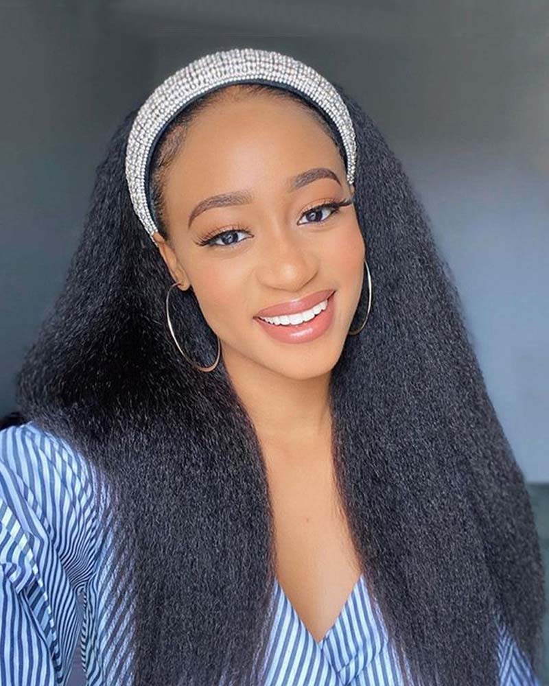 Myra | Peruca de cabelo humano encaracolado e liso com faixa na cabeça