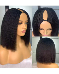 Leona | Peruca reta crespa com corte em V e corte em U, removível e costurada