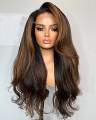Emilia | Kinky Straight Highlight Brown HD Lace Glueless Wig