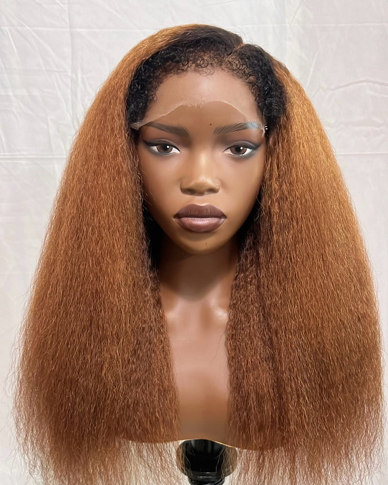 Makena | Copper Brown Kinky Straight Hybrid Hairline Realistic Natural Wig