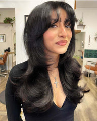 Sabrina | Human Hair Layers Curtain Bangs Glueless Wig