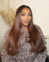 Halle | Layers Cut Auburn Brown Raw Hair Glueless Wig