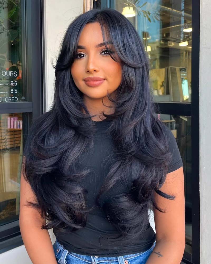 Sabrina | Human Hair Layers Curtain Bangs Glueless Wig