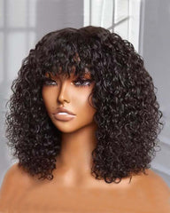 Kori | Cabelo cacheado com franja (sem renda) Peruca feita à máquina
