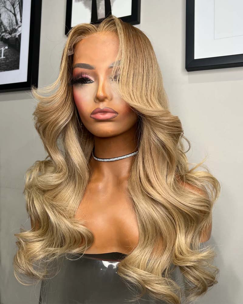 Caroline | Perruque en cheveux naturels blond champagne avec dentelle HD sans colle