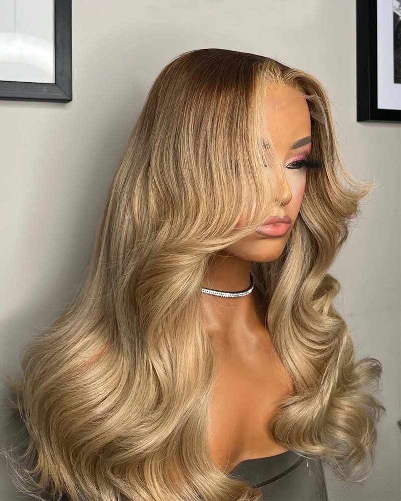 Caroline | Perruque en cheveux naturels blond champagne avec dentelle HD sans colle