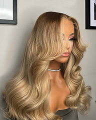 Caroline | Perruque en cheveux naturels blond champagne avec dentelle HD sans colle