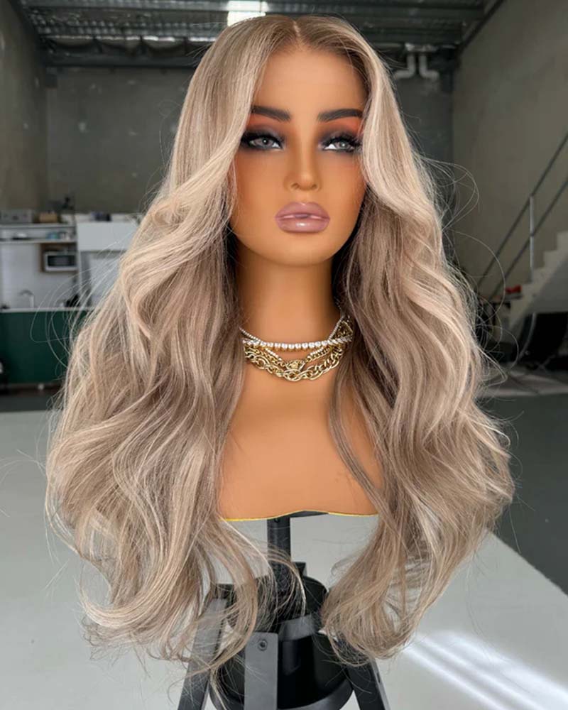 Gloria | Peruca de renda de cabelo humano loiro acinzentado ondulado natural