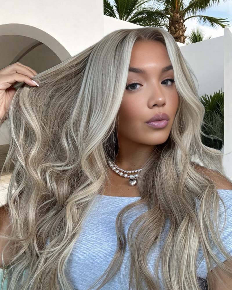 Gloria | Peruca de renda de cabelo humano loiro acinzentado ondulado natural