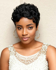 April | Soft Curly Wave Pixie Wig (No Lace, Full Machine Made Wig)