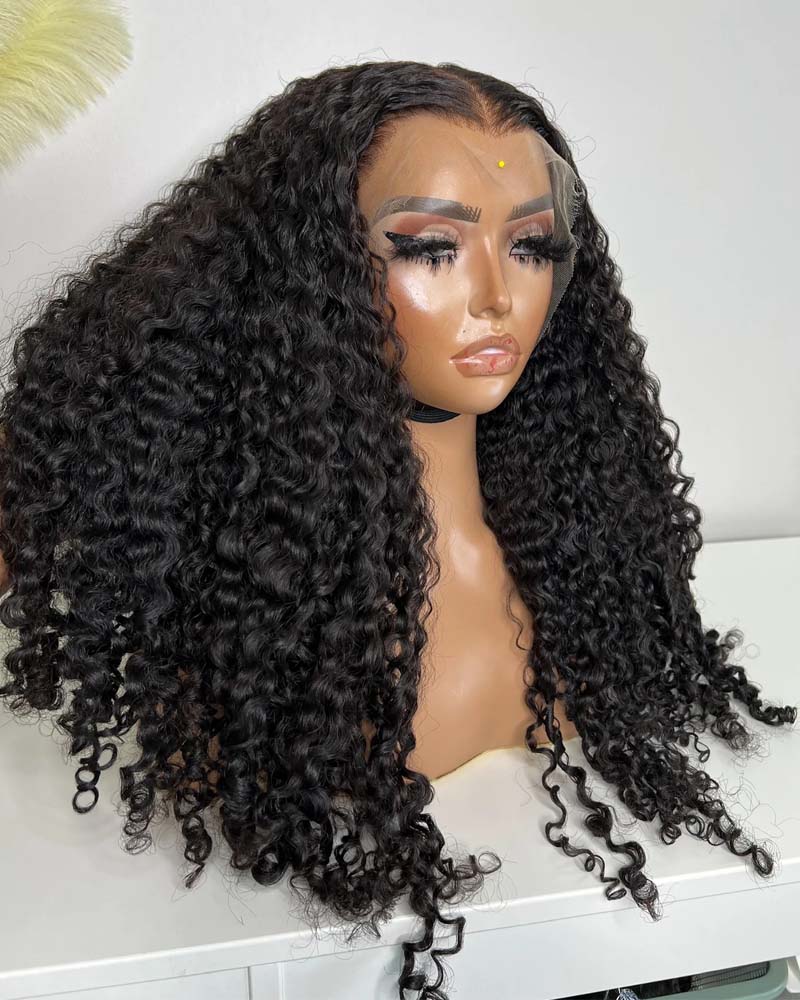 Naomi | Peruca personalizada feita com 3/4 pacotes de peruca de renda HD cacheada birmanesa sem cola