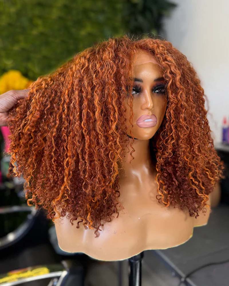 Lola | Fiery Copper Curly Human Hair HD Lace Glueless Wig