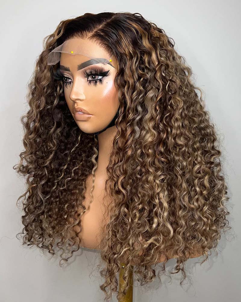 Milan| Caramel Highlighted Water Wave Human Hair HD Lace Glueless Wig