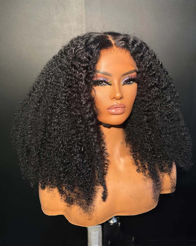 Nirocia | Peruca personalizada feita com 3/4 pacotes Kinky Curly HD Lace Wig sem cola