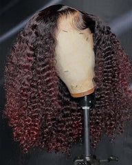 Reyna | Ombre Dark Burgundy Curly Human Hair HD Lace Glueless Wig