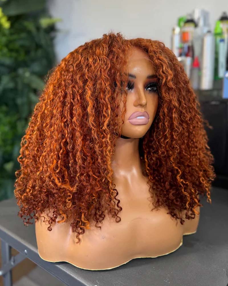 Lola | Fiery Copper Curly Human Hair HD Lace Glueless Wig