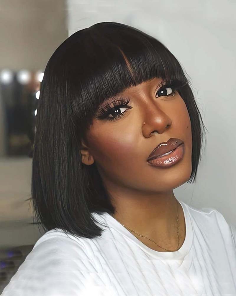 Janelle | Perruque Bob en cheveux humains lisses avec frange