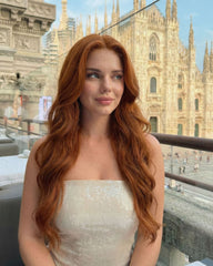 Marcia | Perruque en dentelle cheveux humains ondulés cuivrés auburn